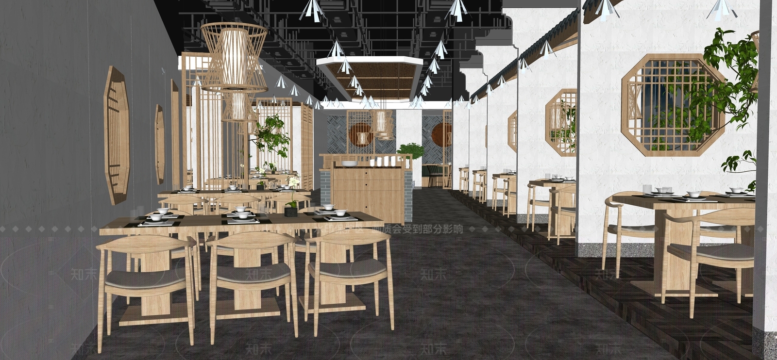 新中式火锅店SU模型下载【ID:1146804616】