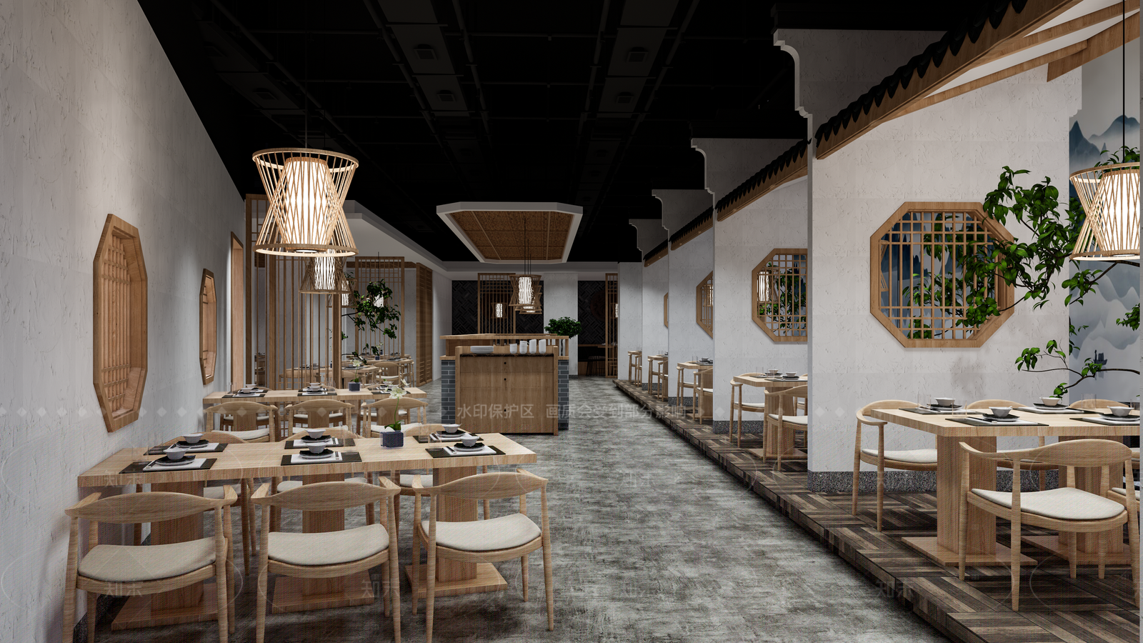 新中式火锅店SU模型下载【ID:1146804616】