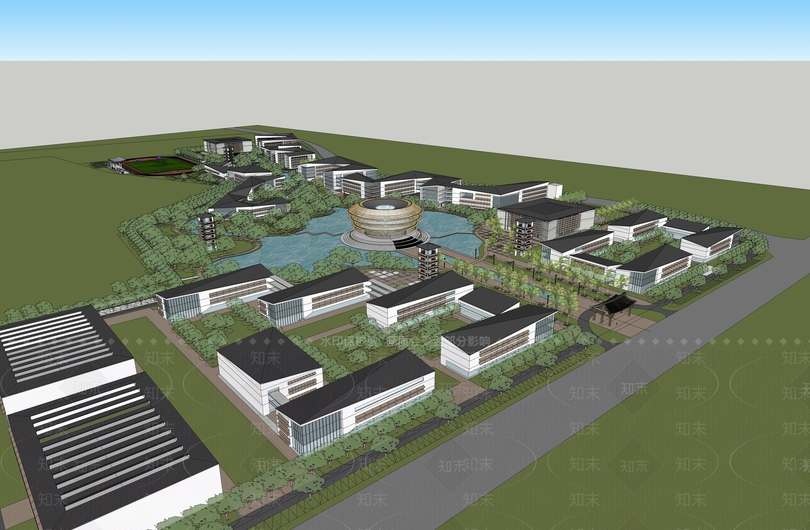 新中式大学校园SU模型下载【ID:1146813971】