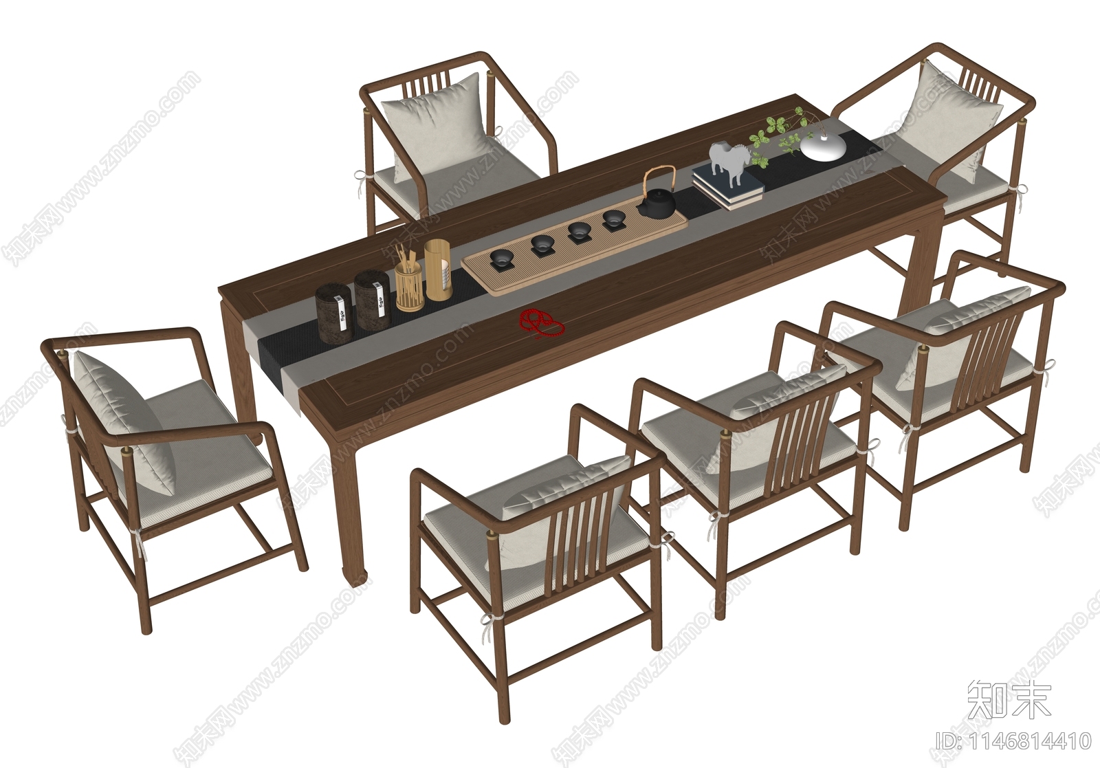 新中式茶桌椅组合SU模型下载【ID:1146814410】