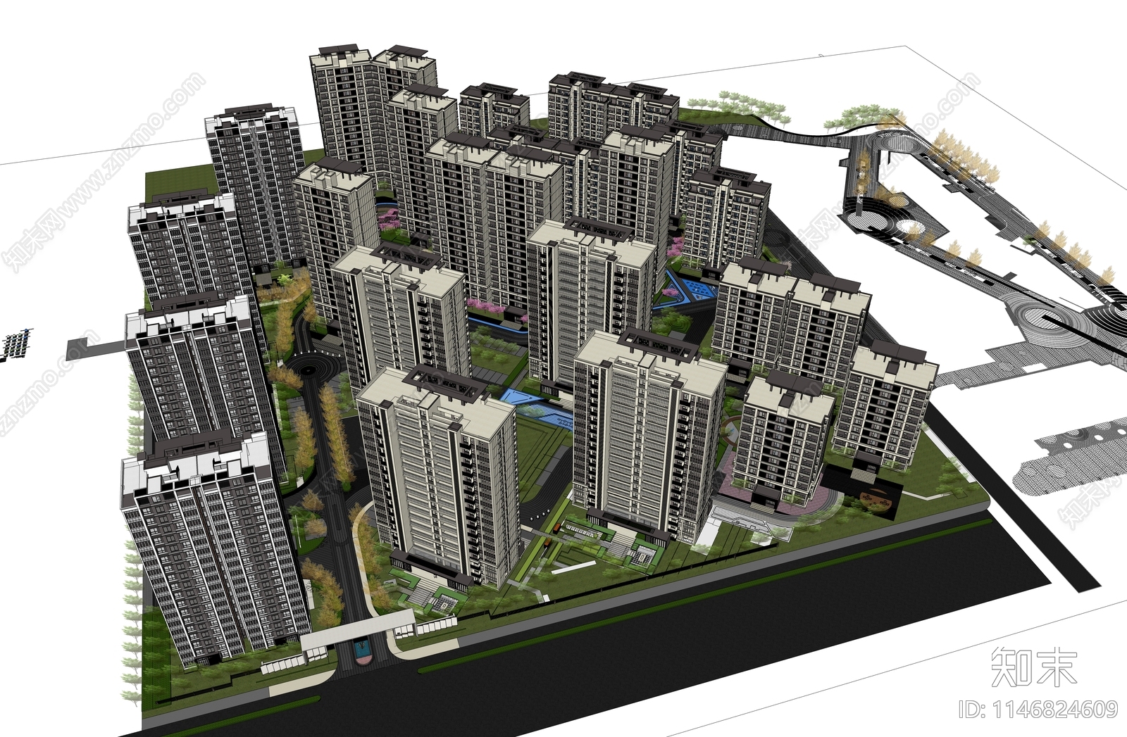 新中式居住小区SU模型下载【ID:1146824609】