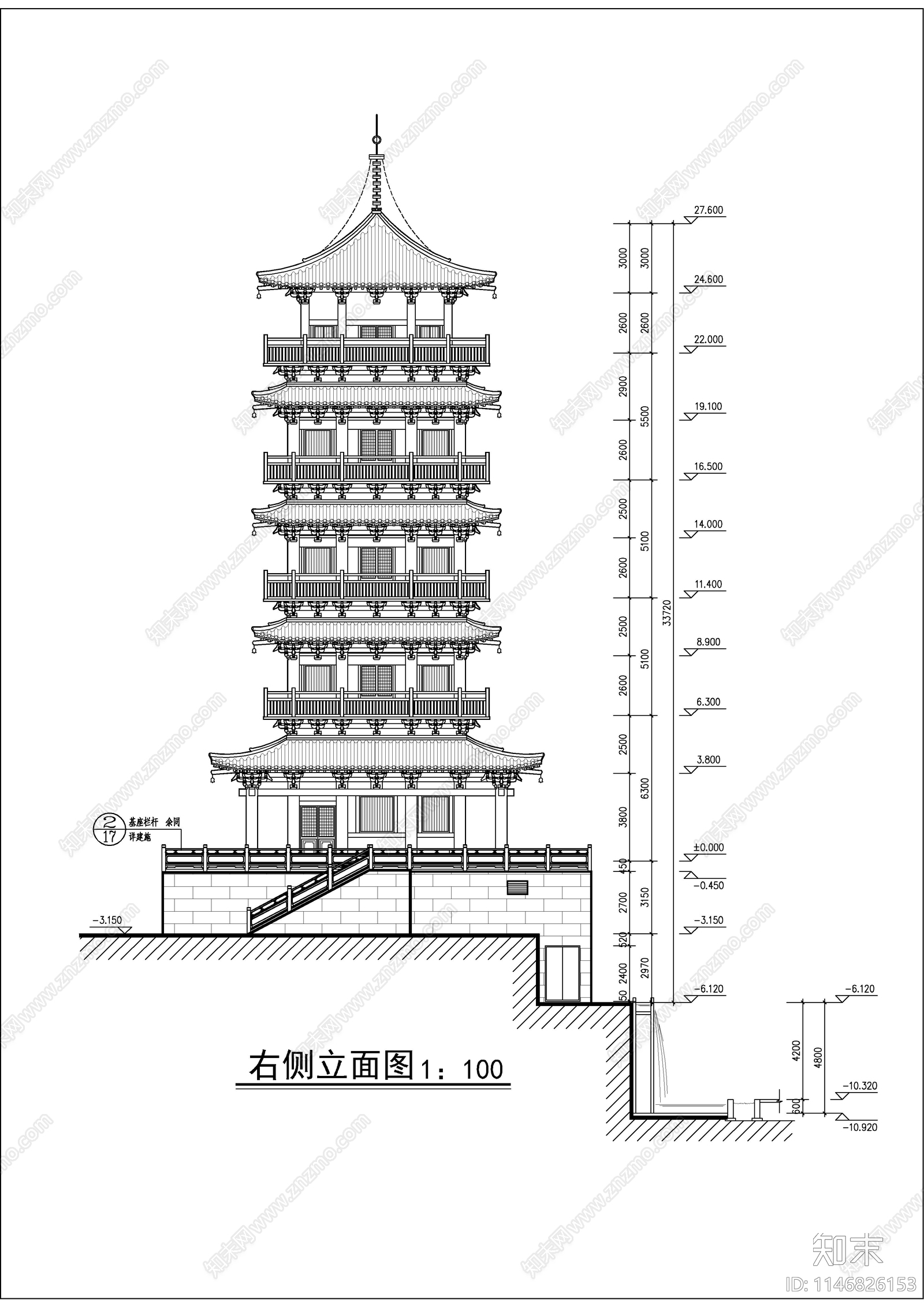 天一阁塔建建筑cad施工图下载【ID:1146826153】