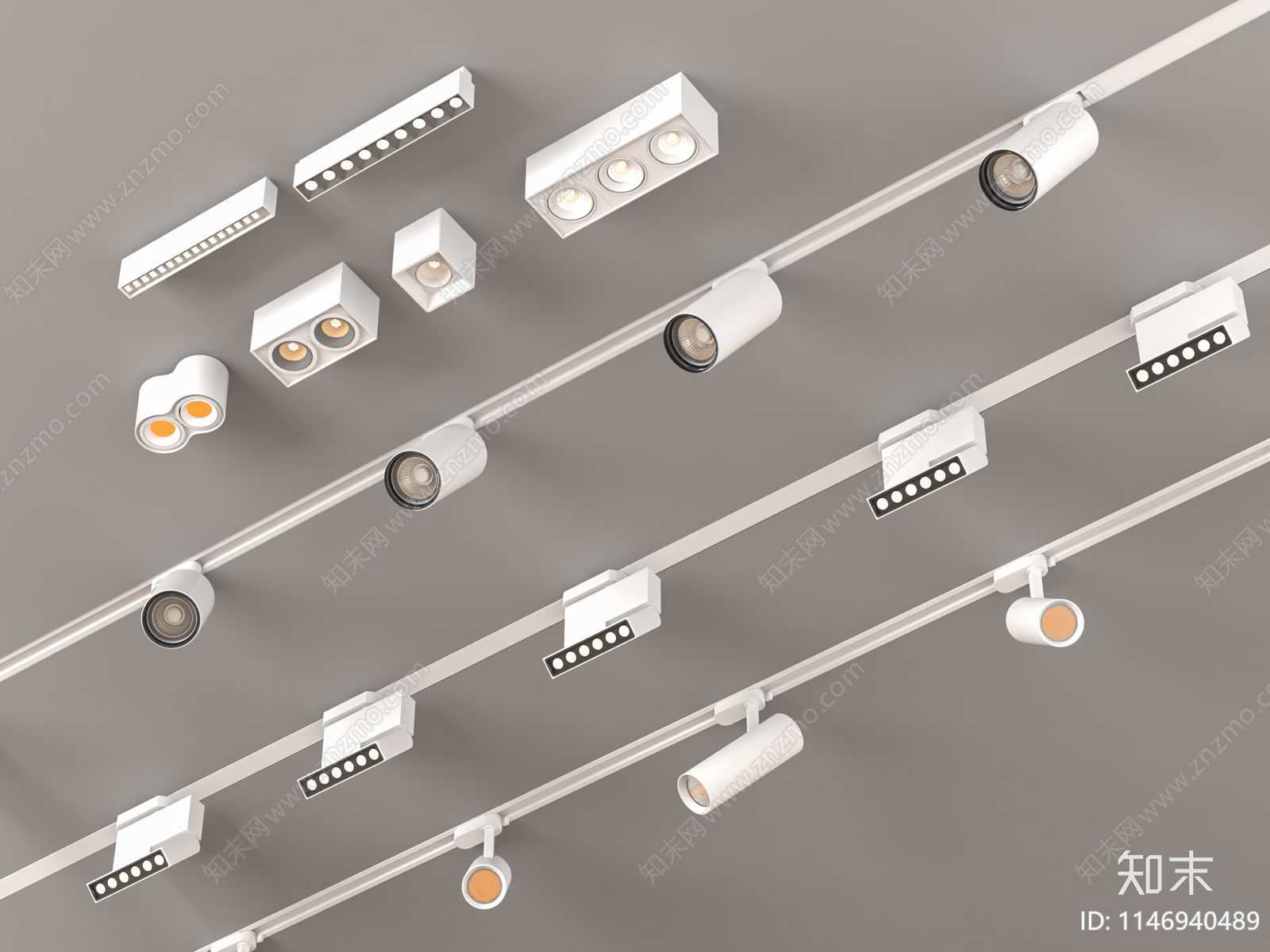 现代筒灯射灯3D模型下载【ID:1146940489】