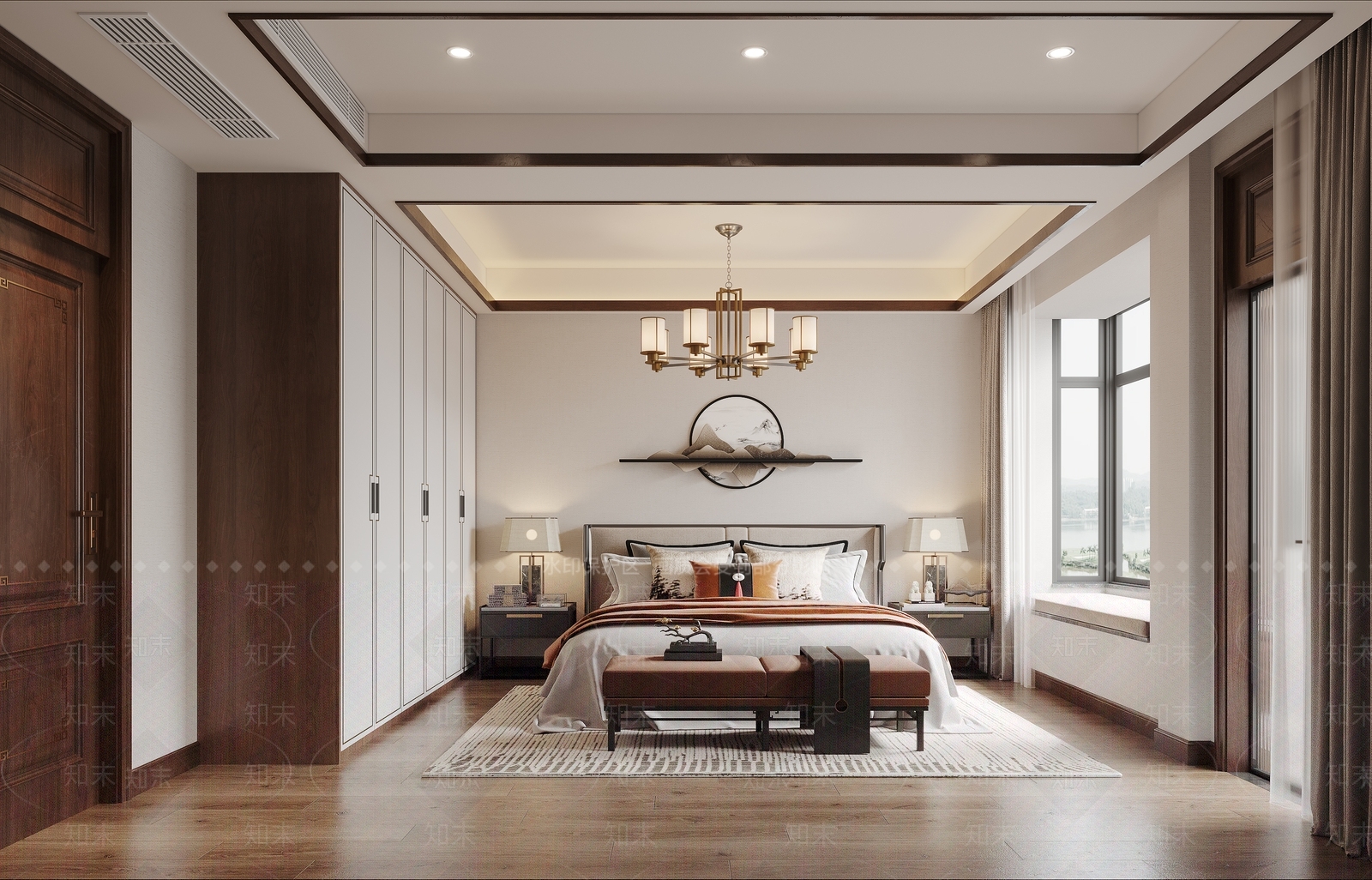 新中式卧室吊灯3D模型下载【ID:1146987255】