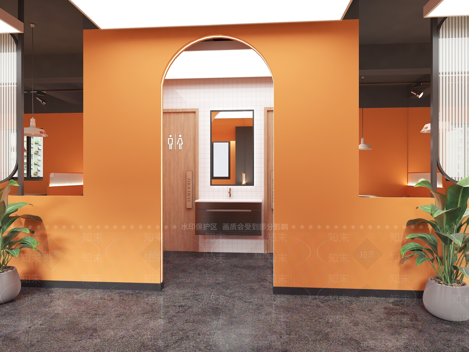 现代简约橙色工业风火锅店3D模型下载【ID:1146837992】
