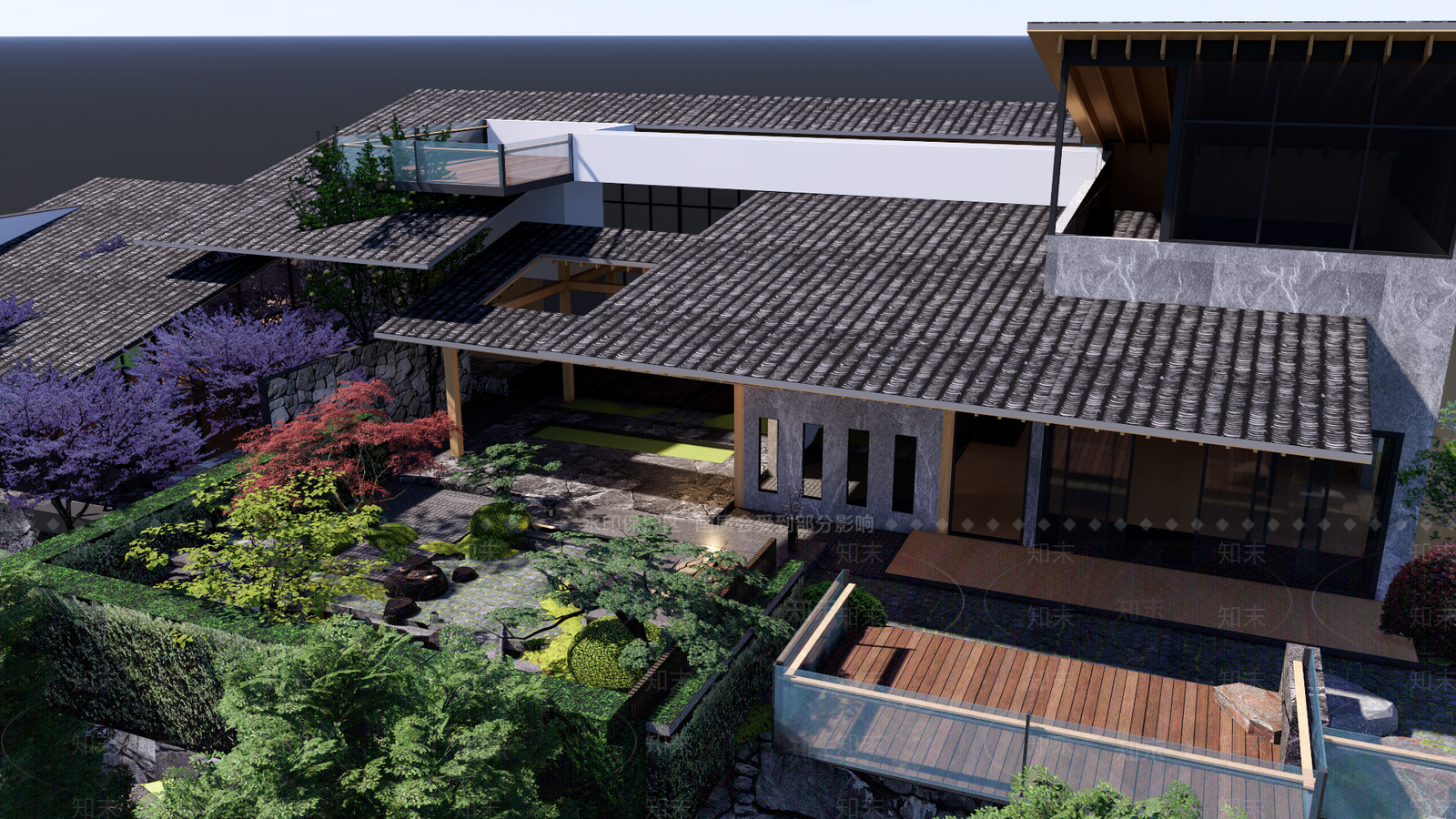 新中式乡村庭院景观SU模型下载【ID:1146838625】