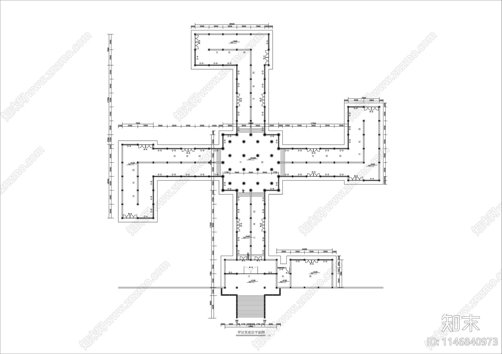 罗汉堂建筑图cad施工图下载【ID:1146840973】