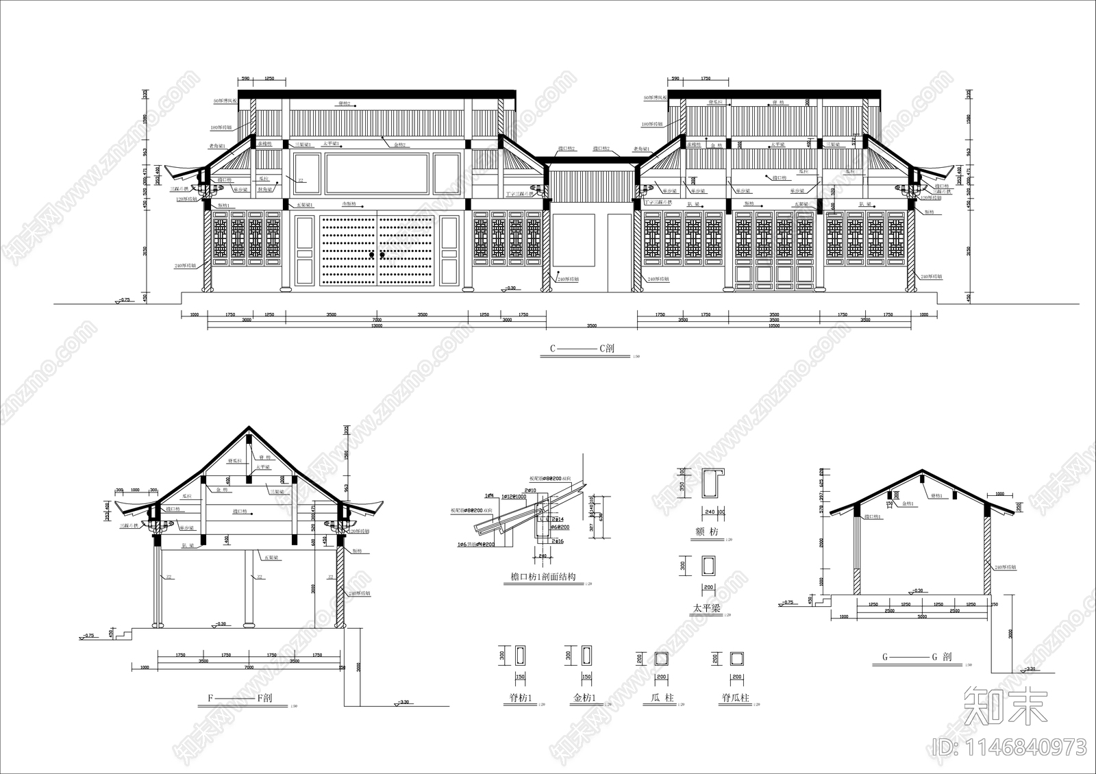 罗汉堂建筑图cad施工图下载【ID:1146840973】