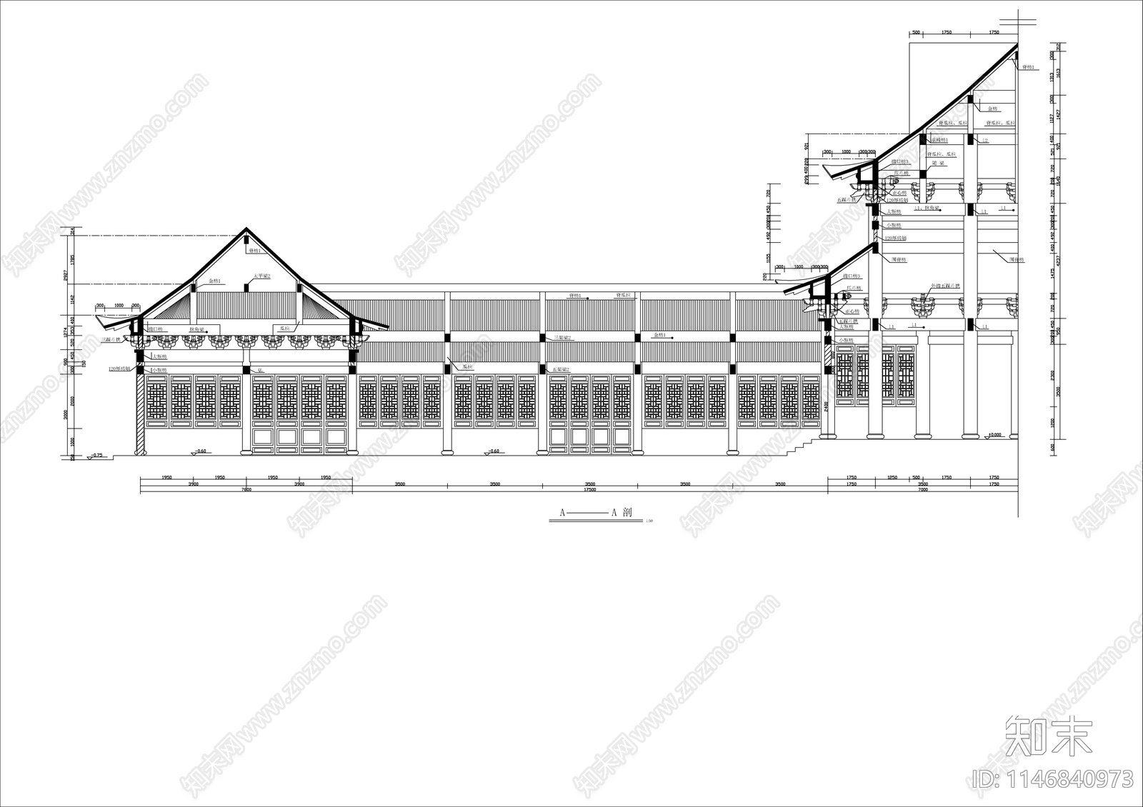 罗汉堂建筑图cad施工图下载【ID:1146840973】