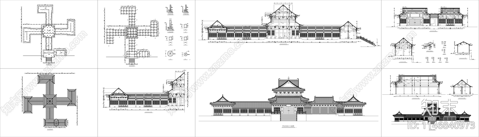 罗汉堂建筑图cad施工图下载【ID:1146840973】