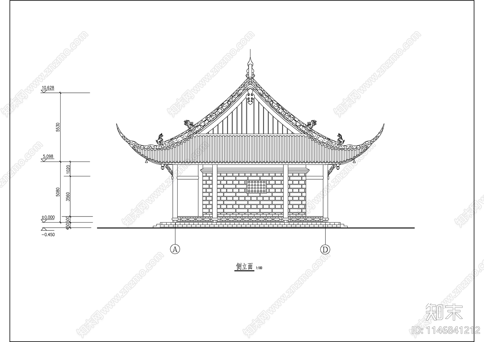 庙宇建筑图cad施工图下载【ID:1146841212】