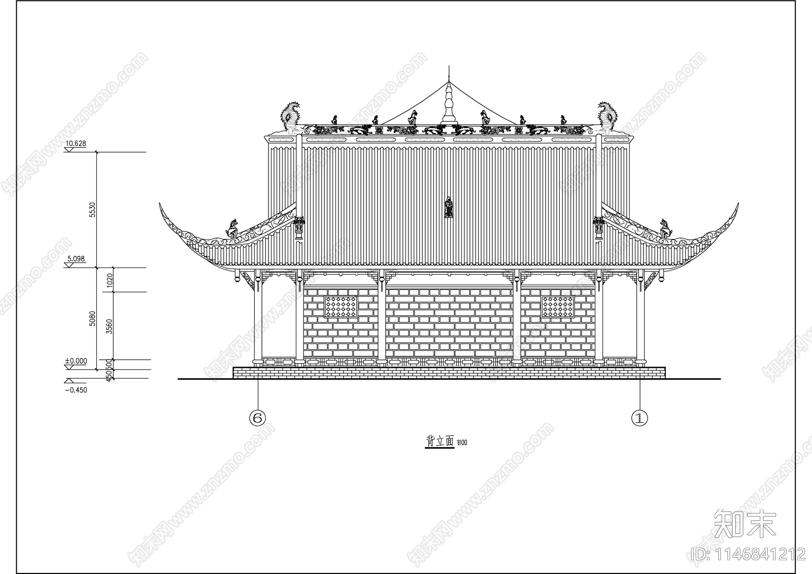 庙宇建筑图cad施工图下载【ID:1146841212】