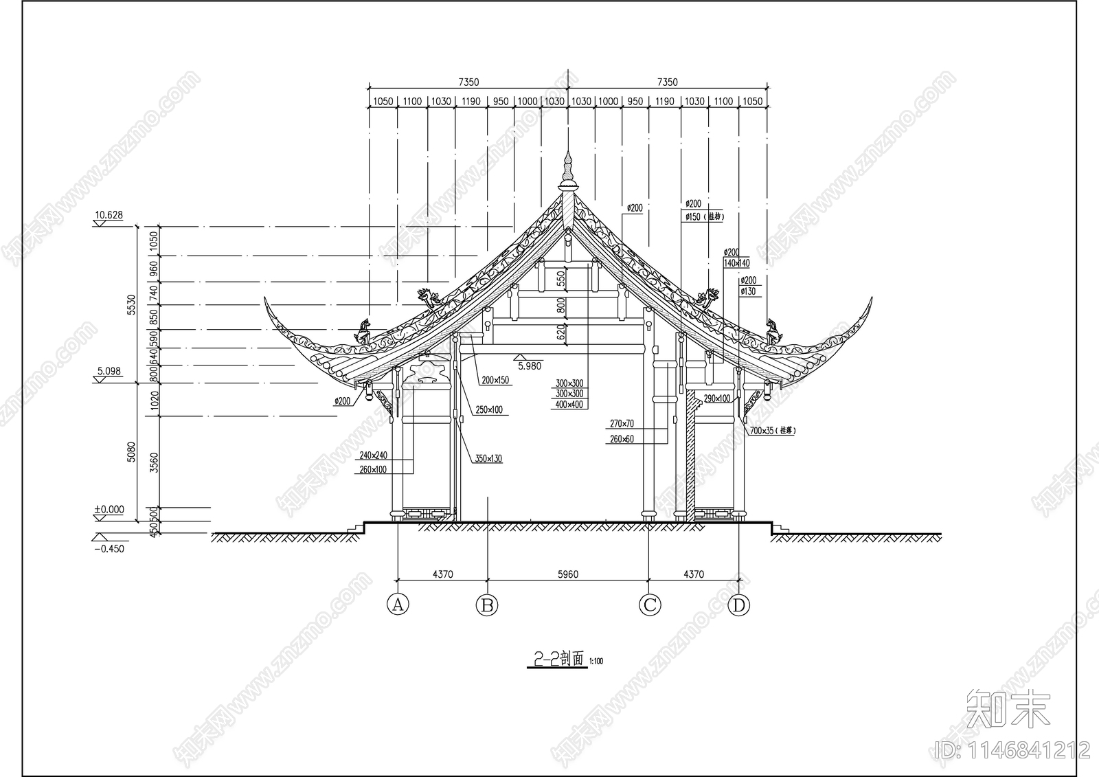 庙宇建筑图cad施工图下载【ID:1146841212】