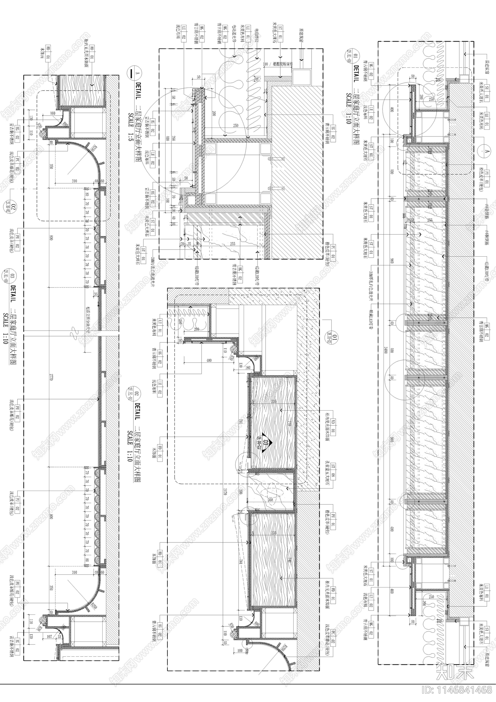 新中式五层私人别墅室内cad施工图下载【ID:1146841468】