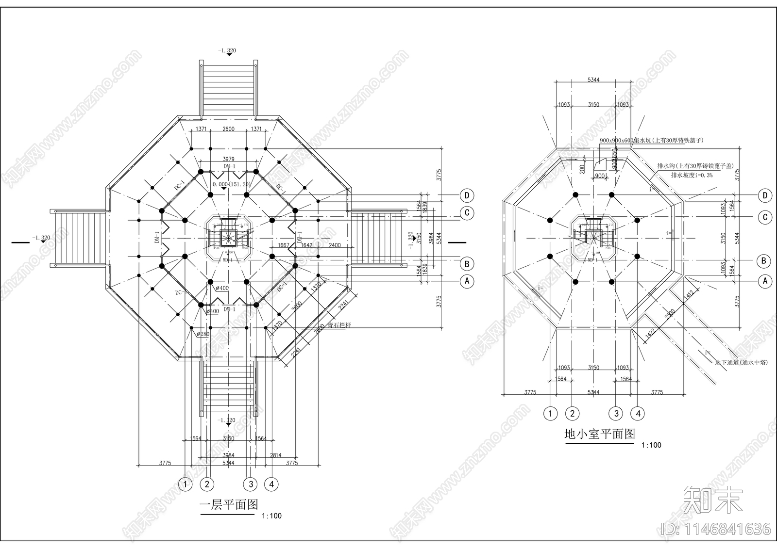 七层古塔建筑cad施工图下载【ID:1146841636】