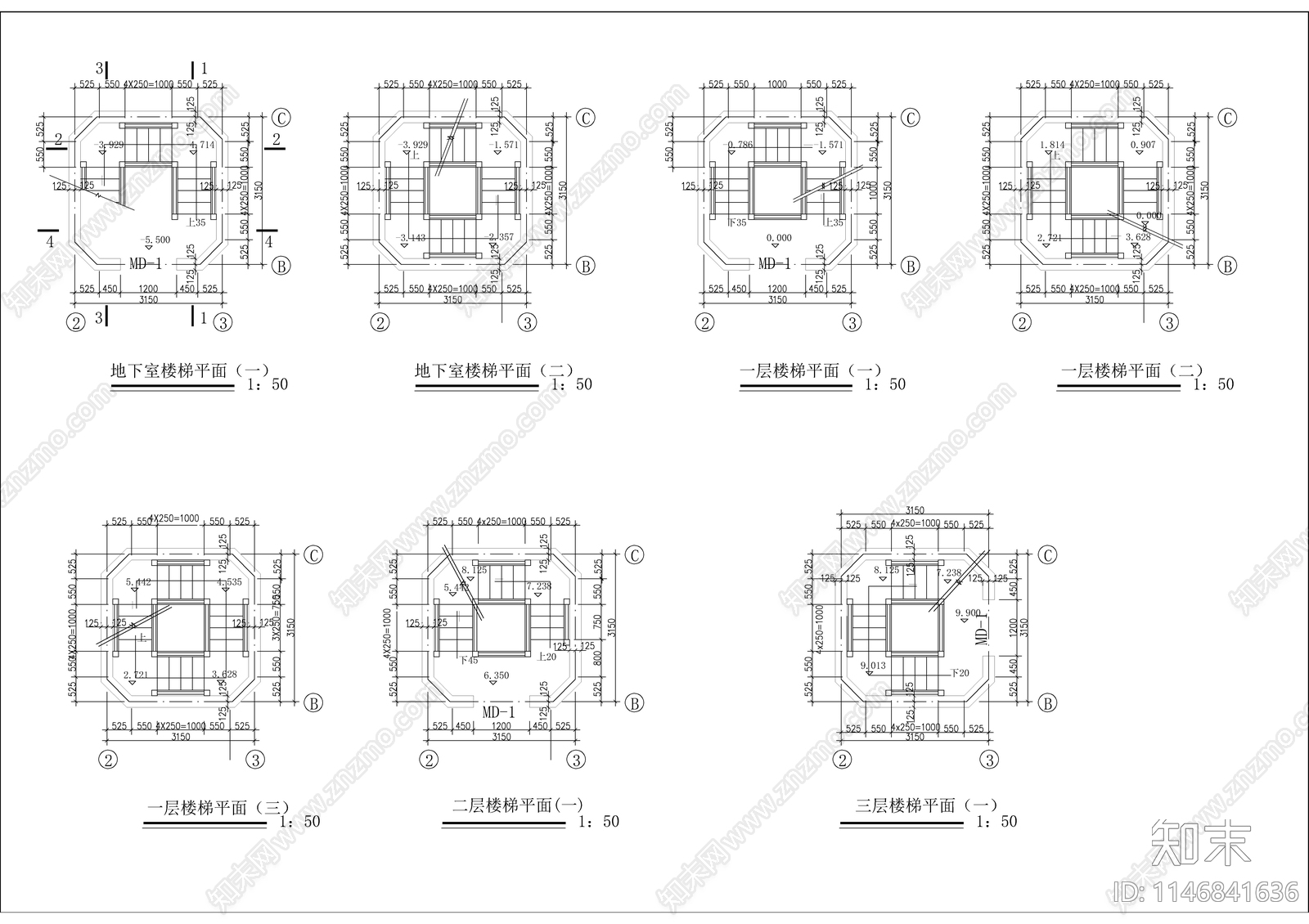 七层古塔建筑cad施工图下载【ID:1146841636】