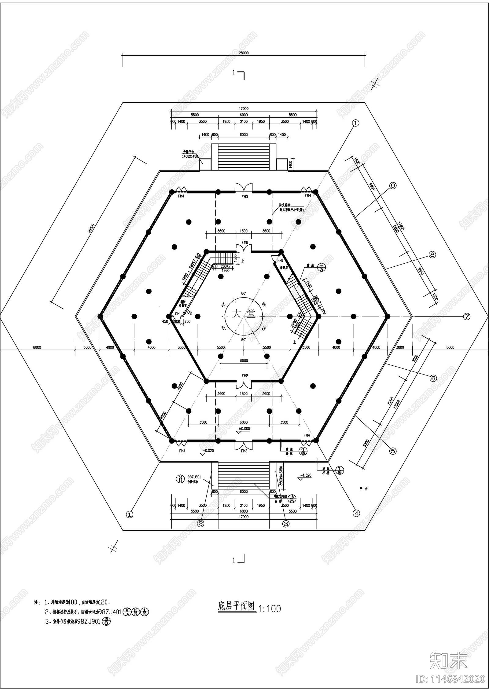 三层古建建筑cad施工图下载【ID:1146842020】