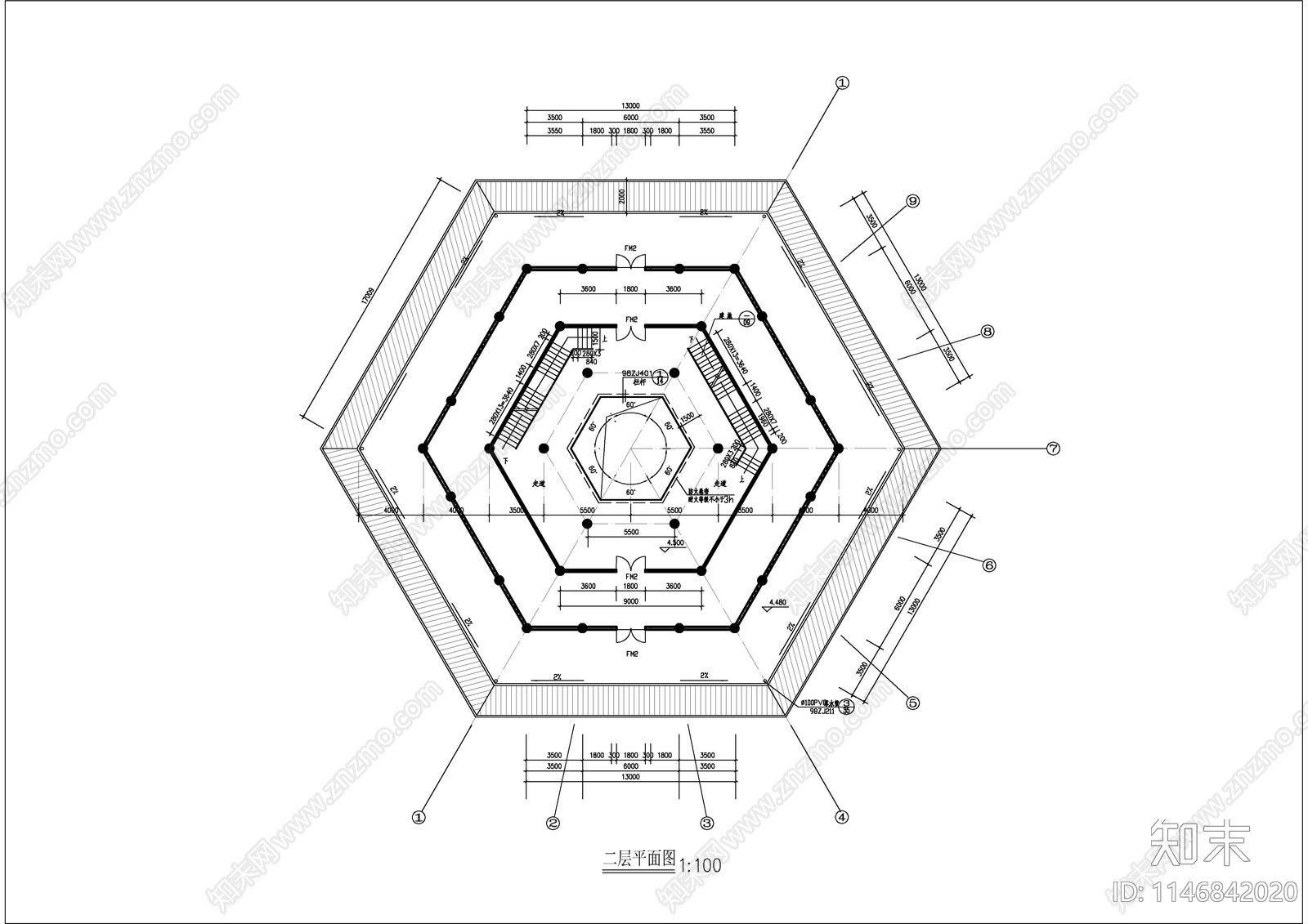 三层古建建筑cad施工图下载【ID:1146842020】