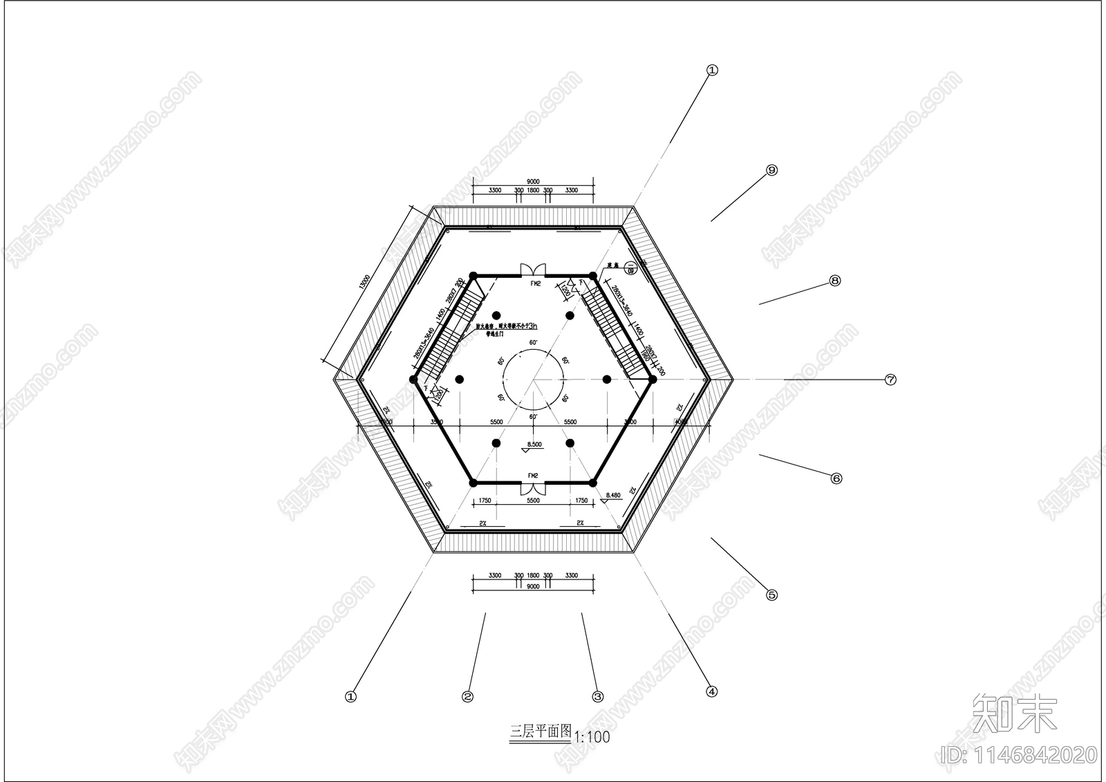 三层古建建筑cad施工图下载【ID:1146842020】