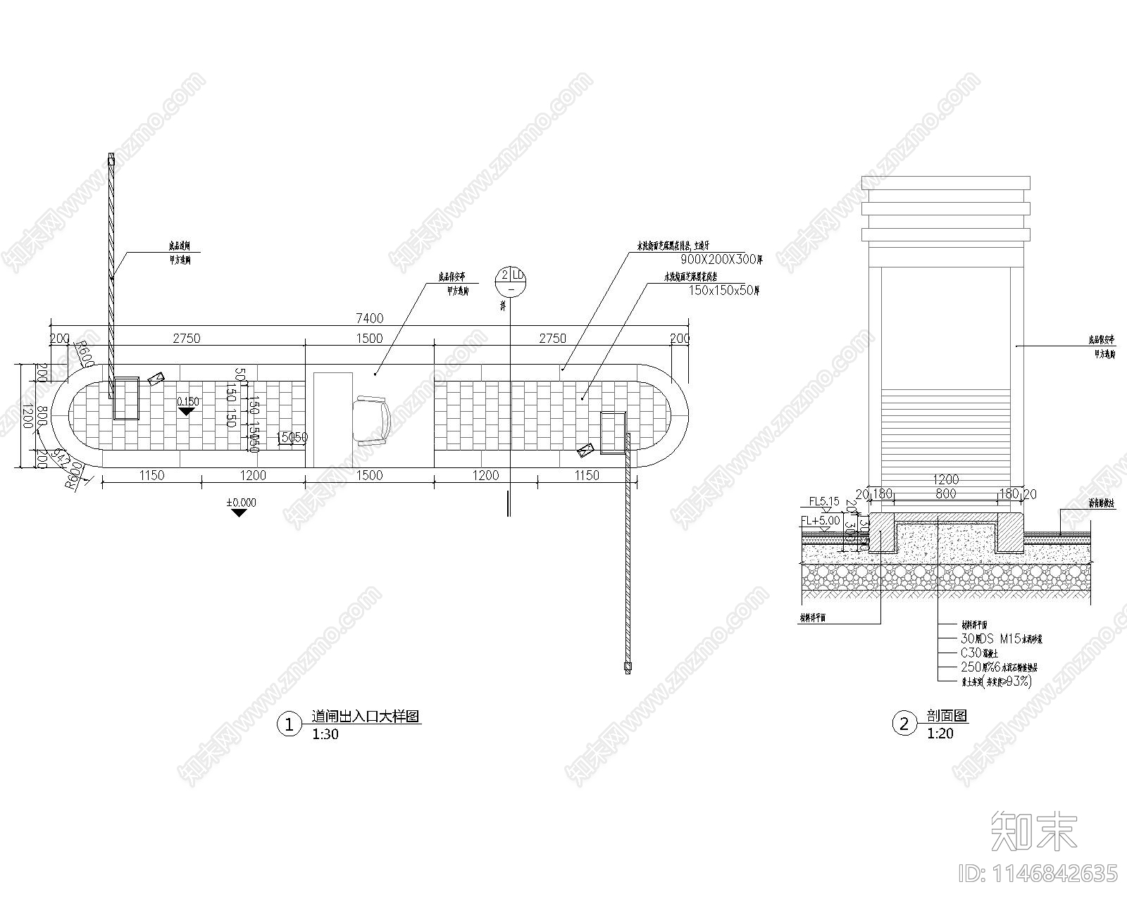 停车场道闸出入口建筑施工图下载【ID:1146842635】