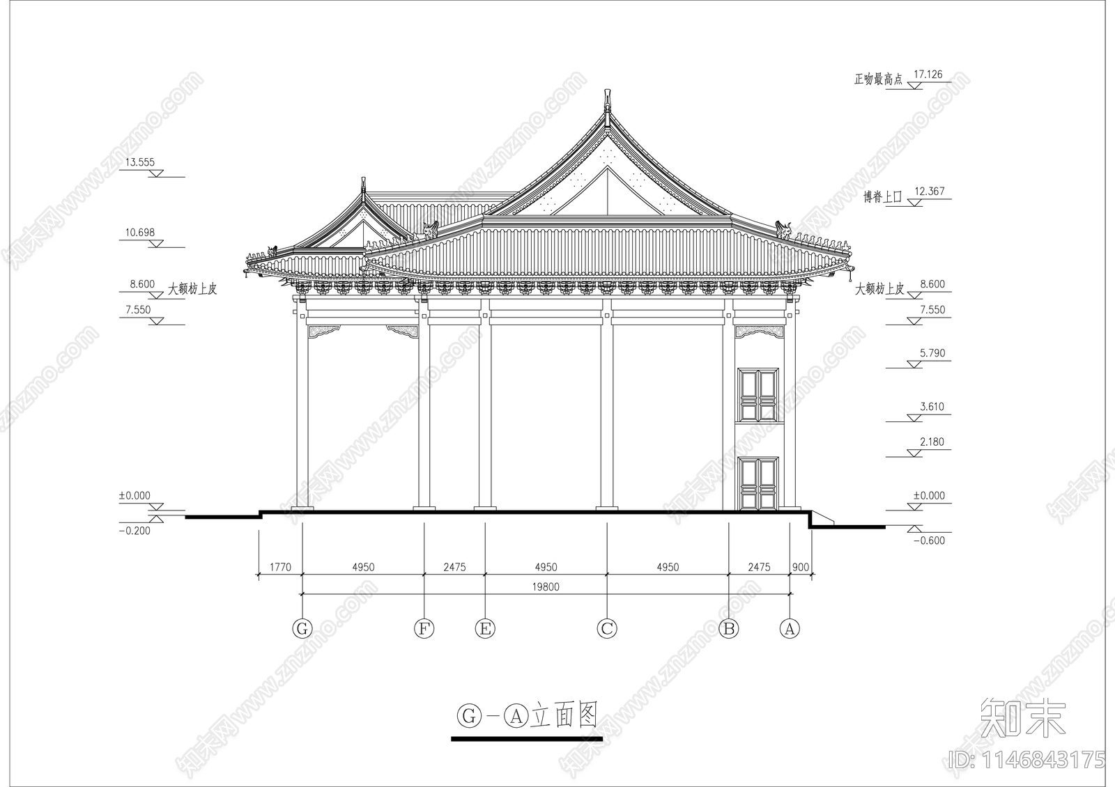 洗心禅寺天王殿cad施工图下载【ID:1146843175】