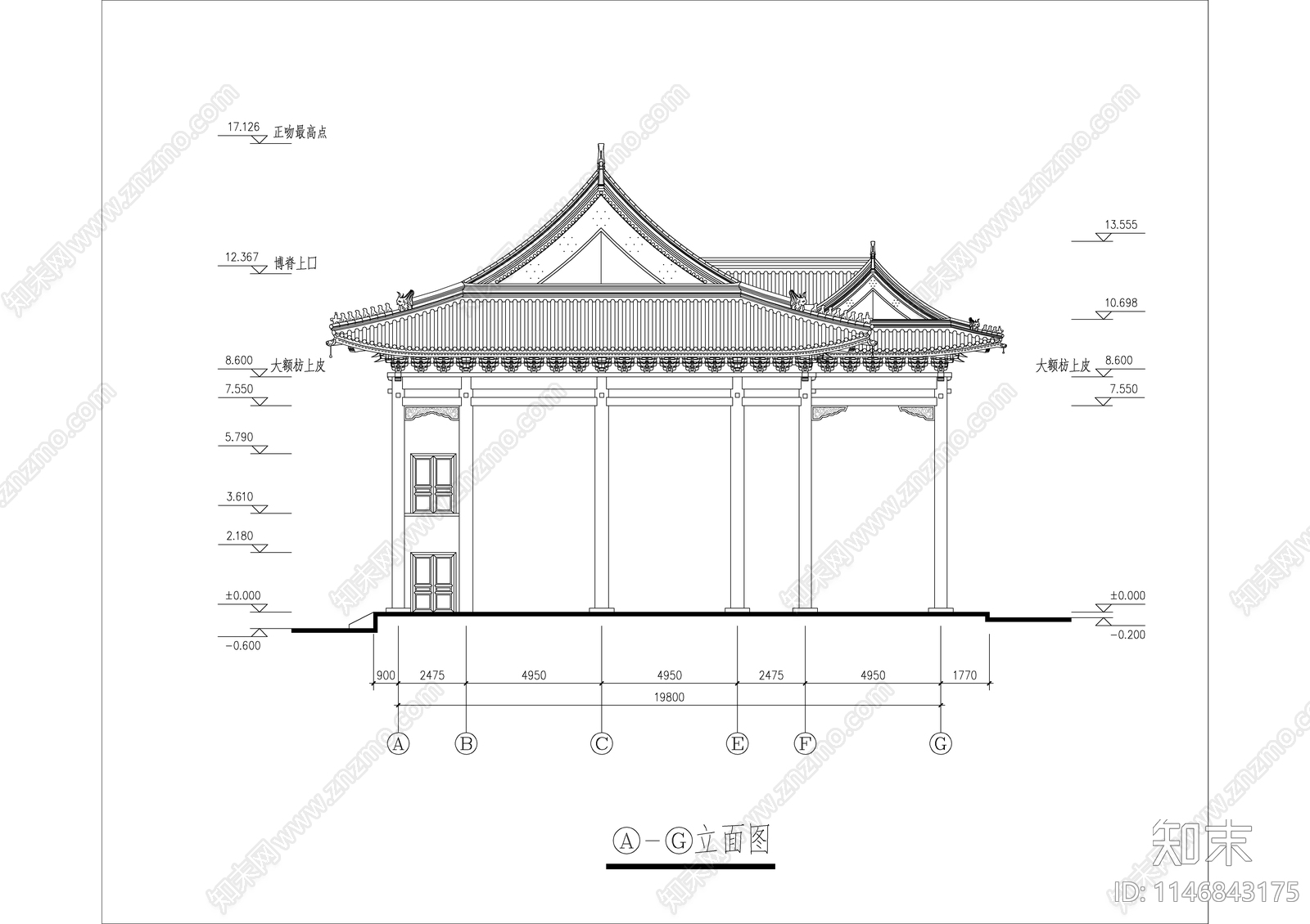 洗心禅寺天王殿cad施工图下载【ID:1146843175】