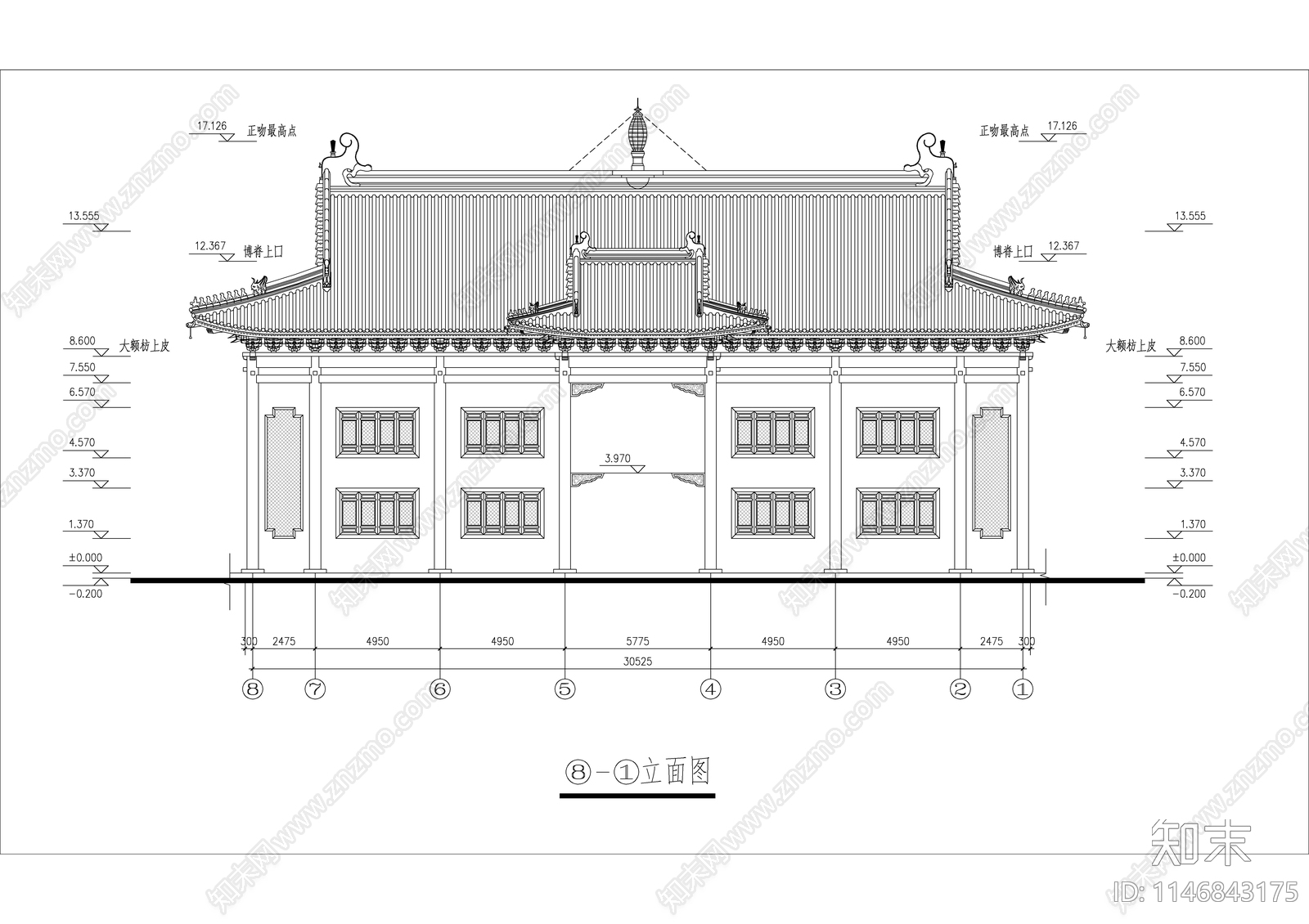 洗心禅寺天王殿cad施工图下载【ID:1146843175】