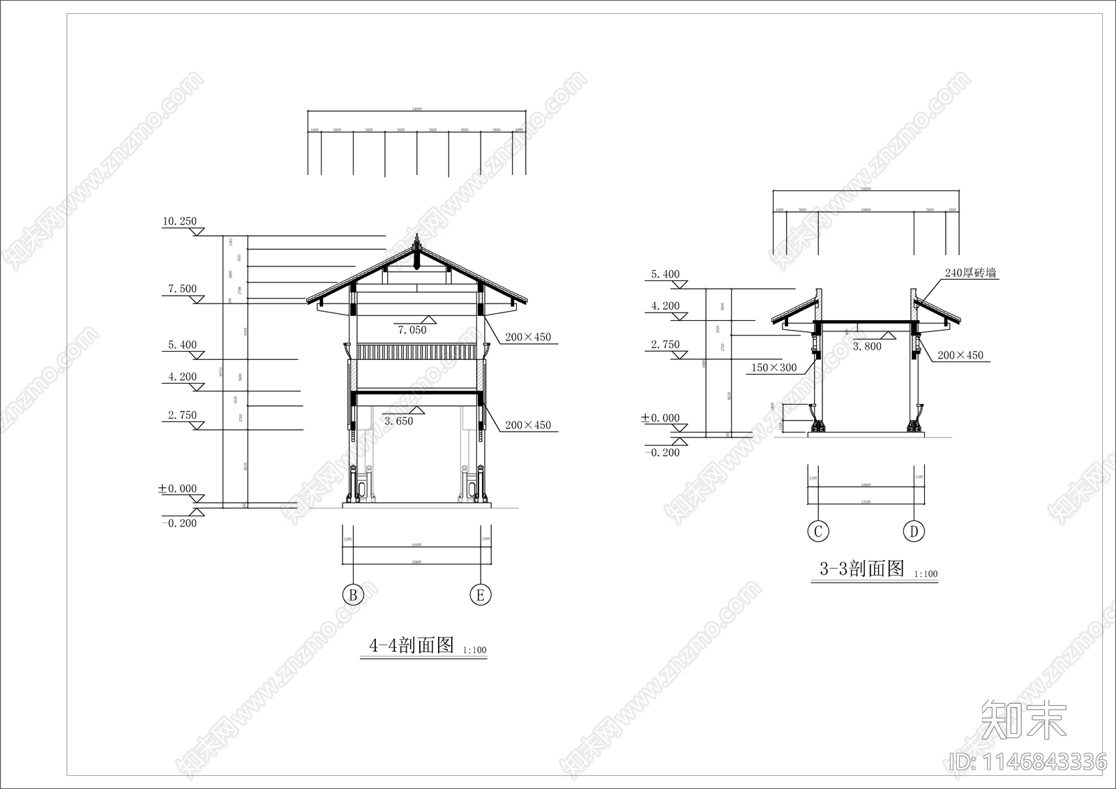 古建城楼建筑cad施工图下载【ID:1146843336】