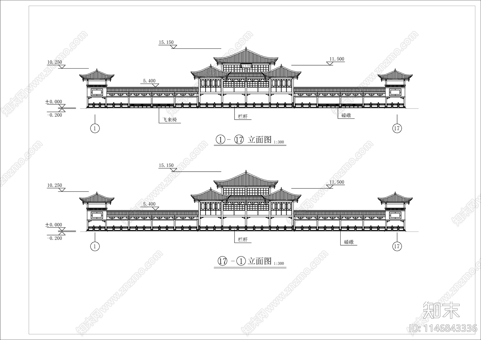 古建城楼建筑cad施工图下载【ID:1146843336】