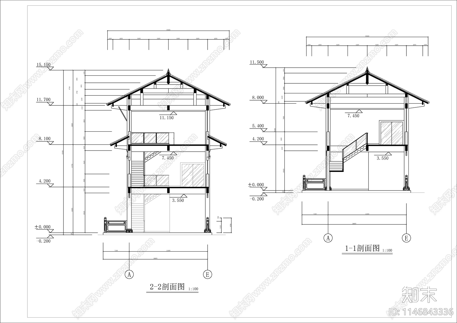 古建城楼建筑cad施工图下载【ID:1146843336】