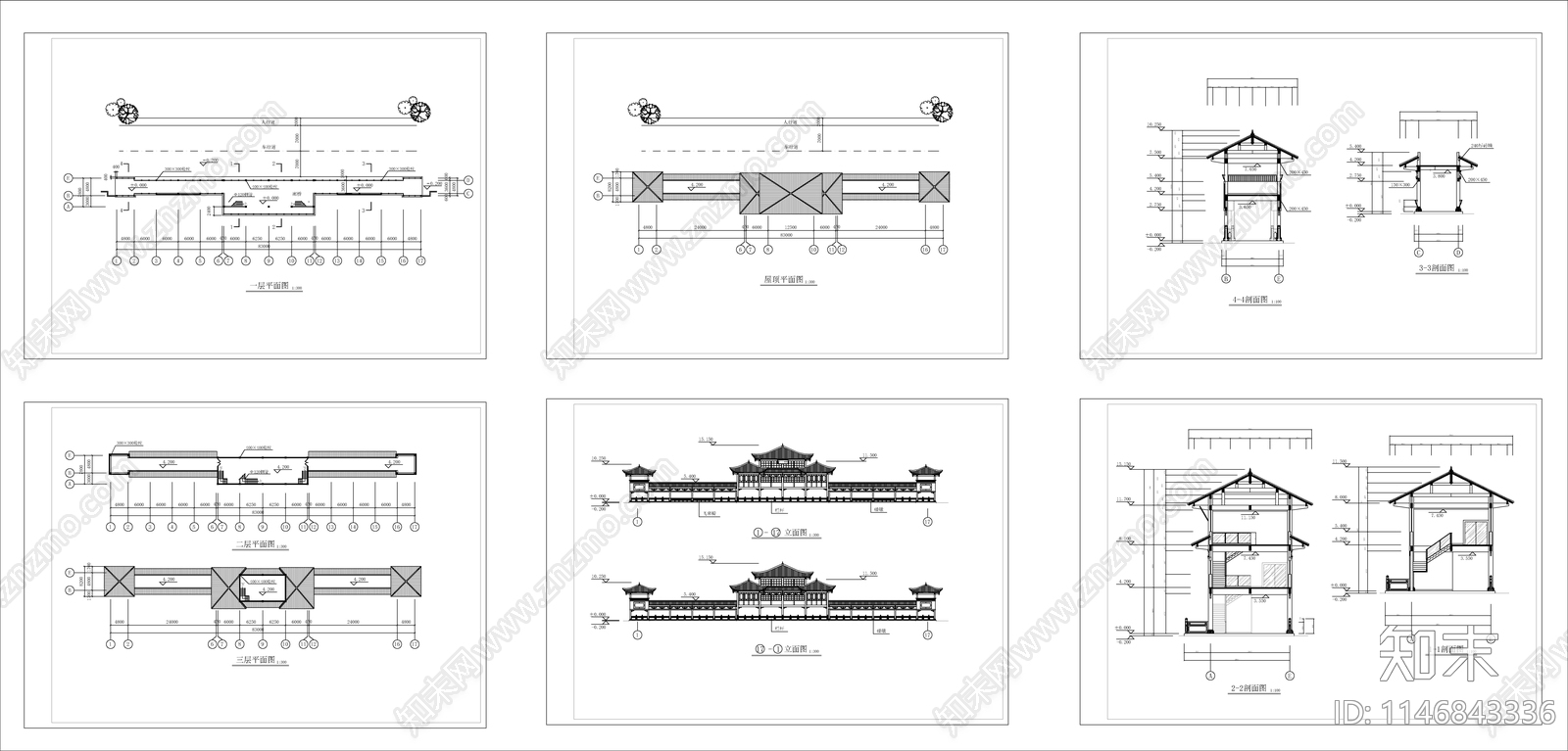 古建城楼建筑cad施工图下载【ID:1146843336】