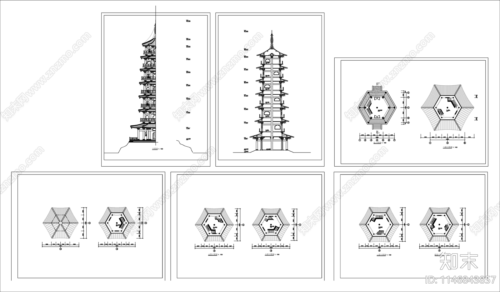 古塔cad施工图下载【ID:1146843857】