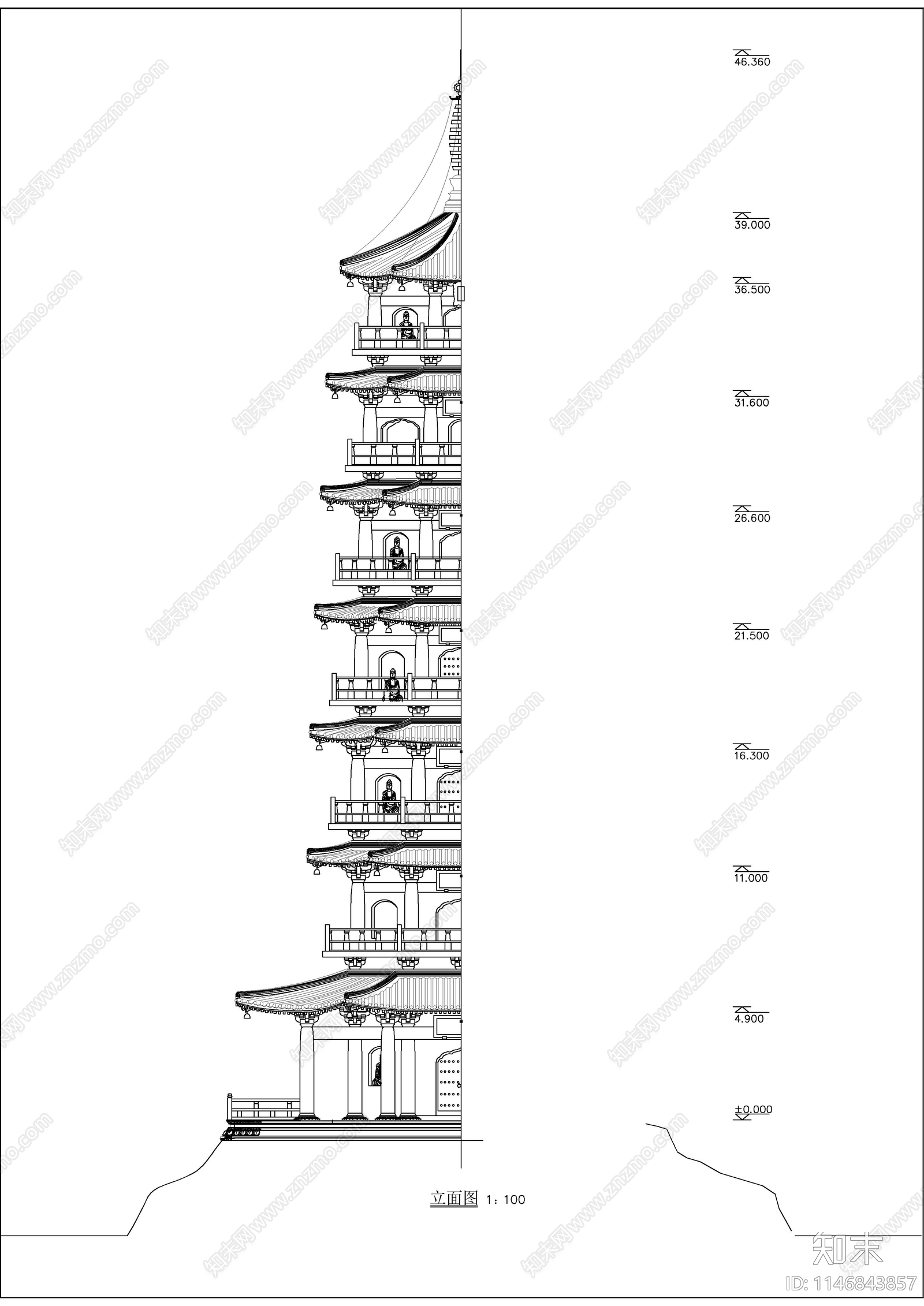 古塔cad施工图下载【ID:1146843857】