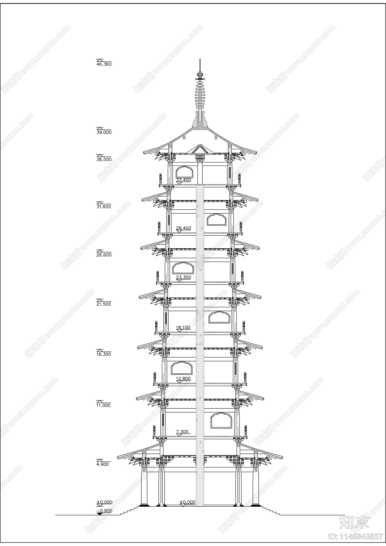 古塔cad施工图下载【ID:1146843857】