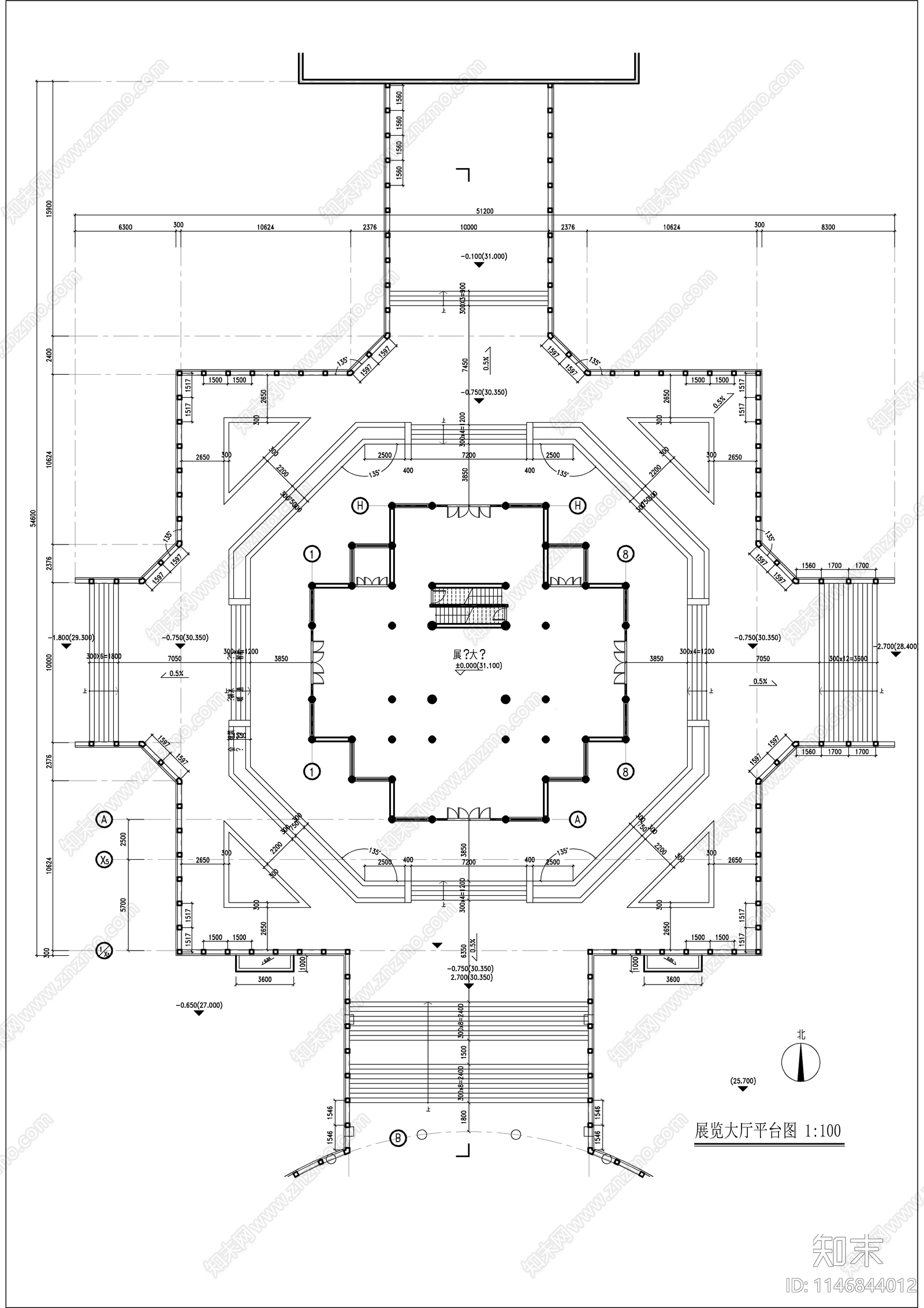 望海楼建筑cad施工图下载【ID:1146844012】