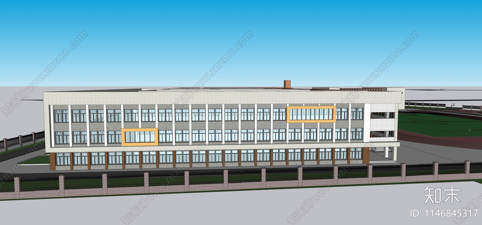 现代校园建筑SU模型下载【ID:1146845317】_知末su模型网