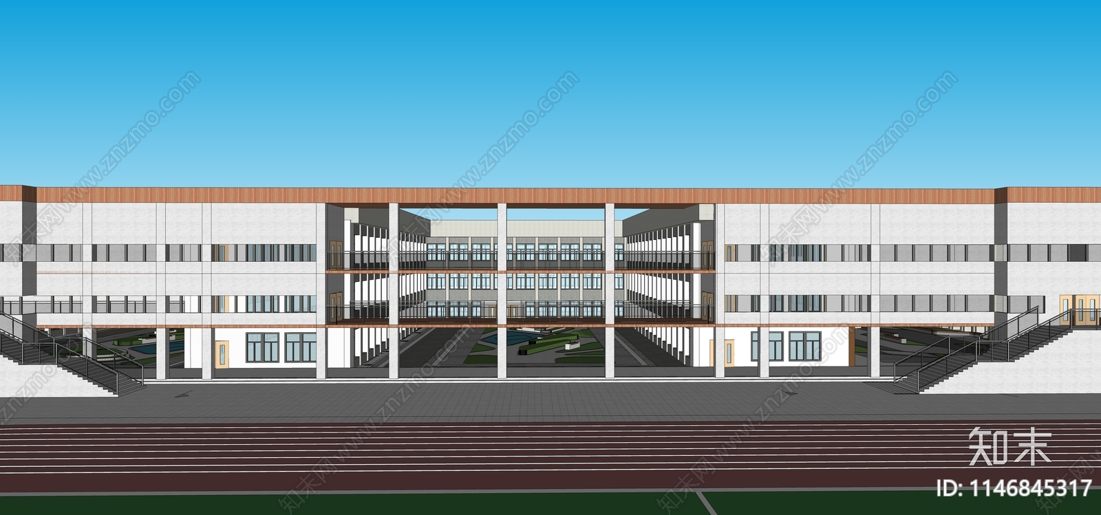 现代校园建筑SU模型下载【ID:1146845317】_知末su模型网