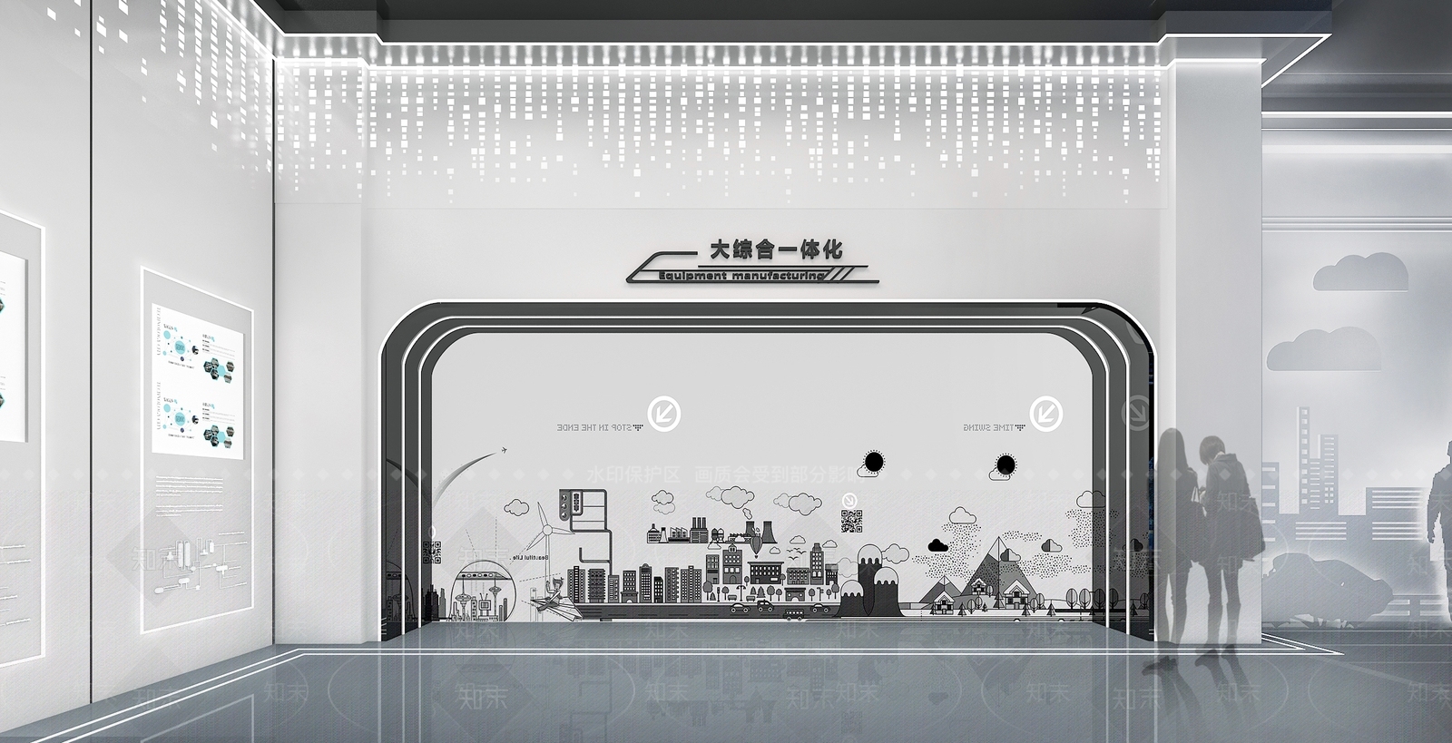 现代科技企业城市规划展厅城剪影白色文化墙3D模型下载【ID:1146864888】