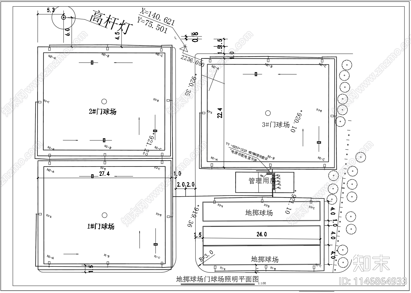 地掷球场门球场网球场照明配电系统图cad施工图下载【ID:1146864933】