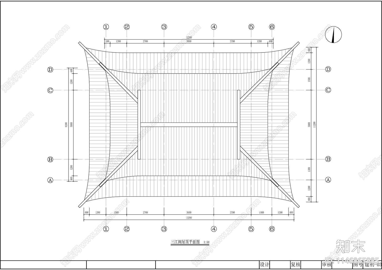 古建三江阁建筑cad施工图下载【ID:1146865985】
