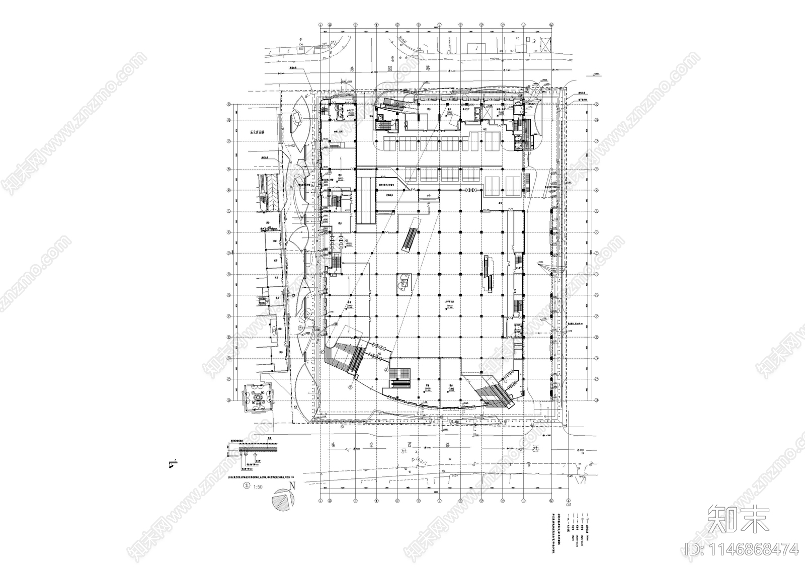 九层大型商场建筑cad施工图下载【ID:1146868474】