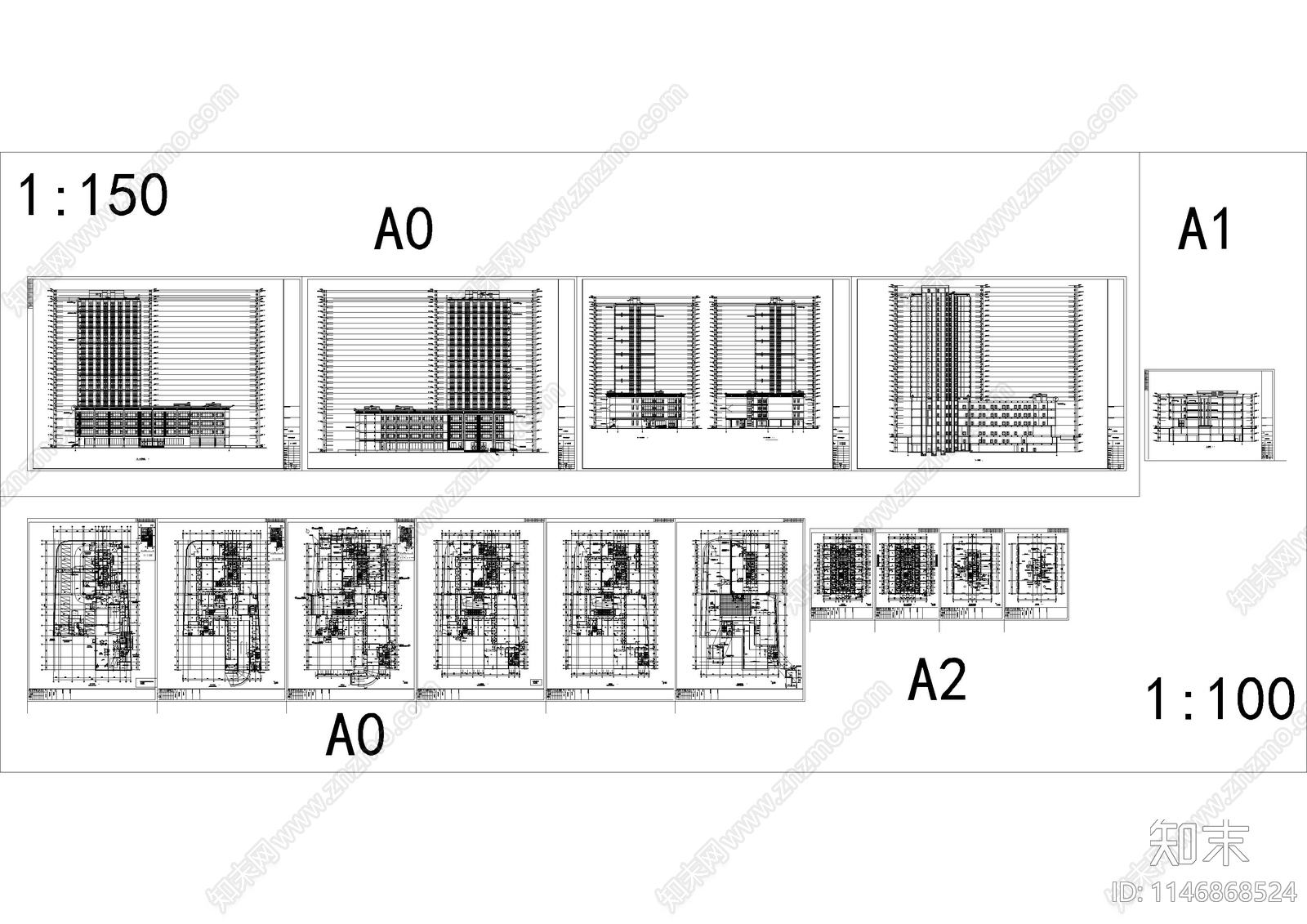 二十四层商业办公综合体建筑cad施工图下载【ID:1146868524】