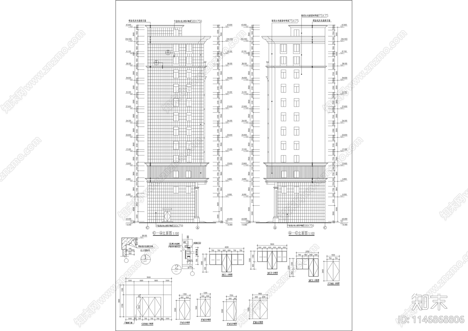 十四层写字楼建筑cad施工图下载【ID:1146868806】
