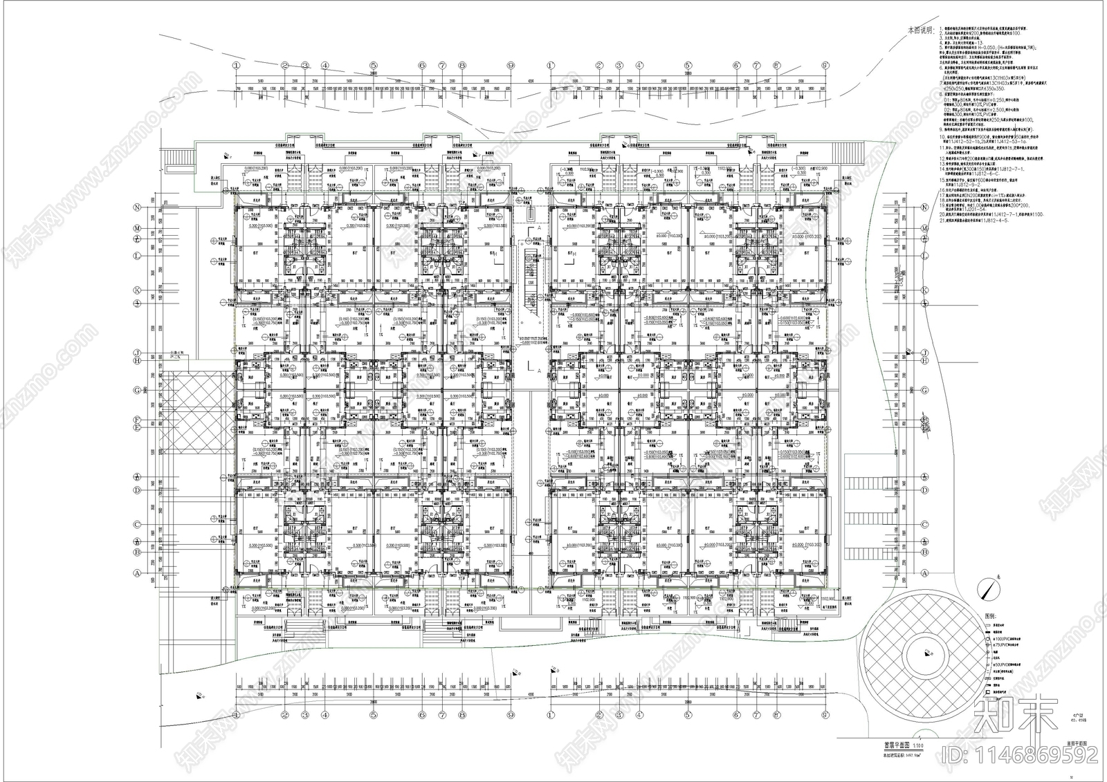 大型商业建筑群联排砂岩合院建筑cad施工图下载【ID:1146869592】