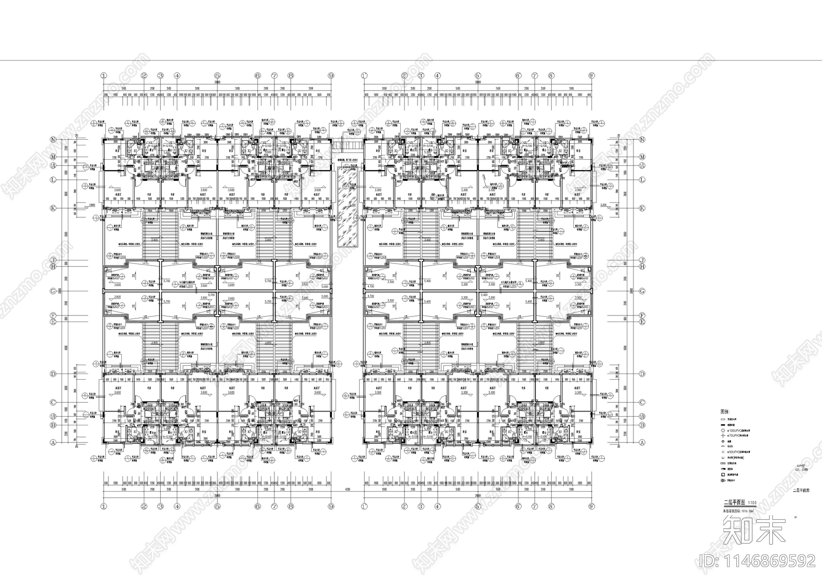 大型商业建筑群联排砂岩合院建筑cad施工图下载【ID:1146869592】