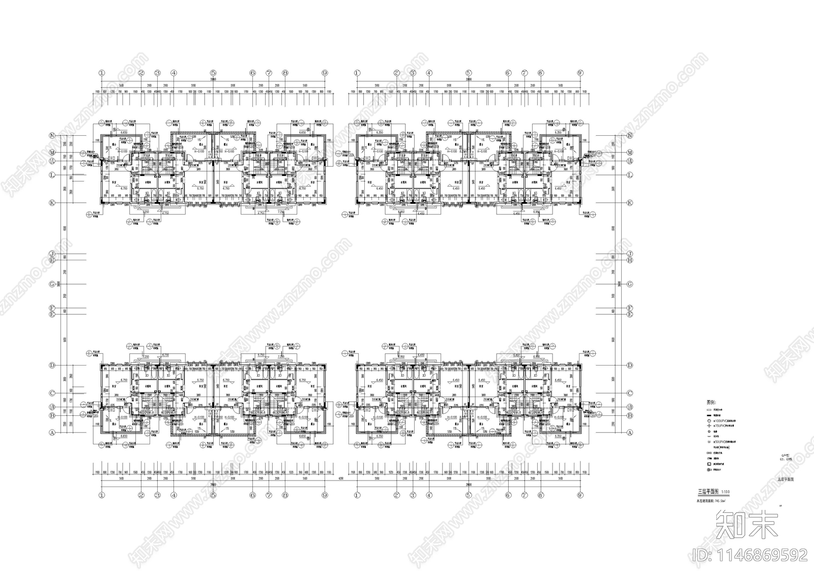 大型商业建筑群联排砂岩合院建筑cad施工图下载【ID:1146869592】