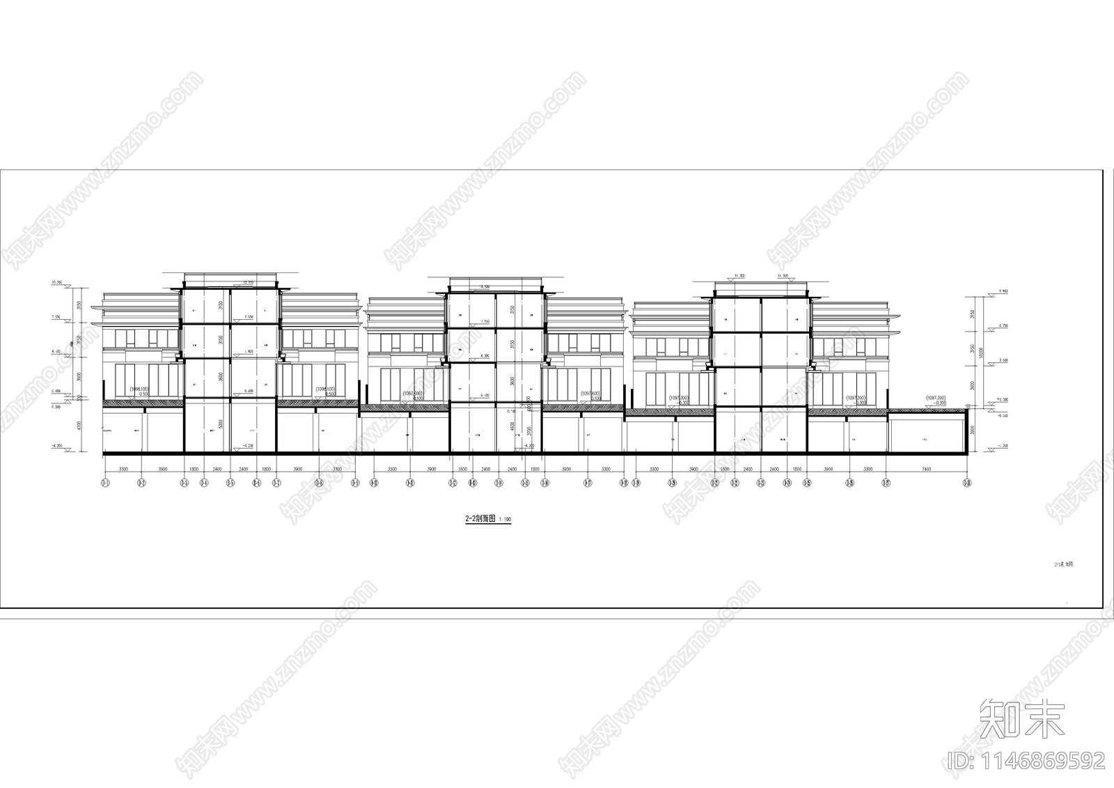 大型商业建筑群联排砂岩合院建筑cad施工图下载【ID:1146869592】