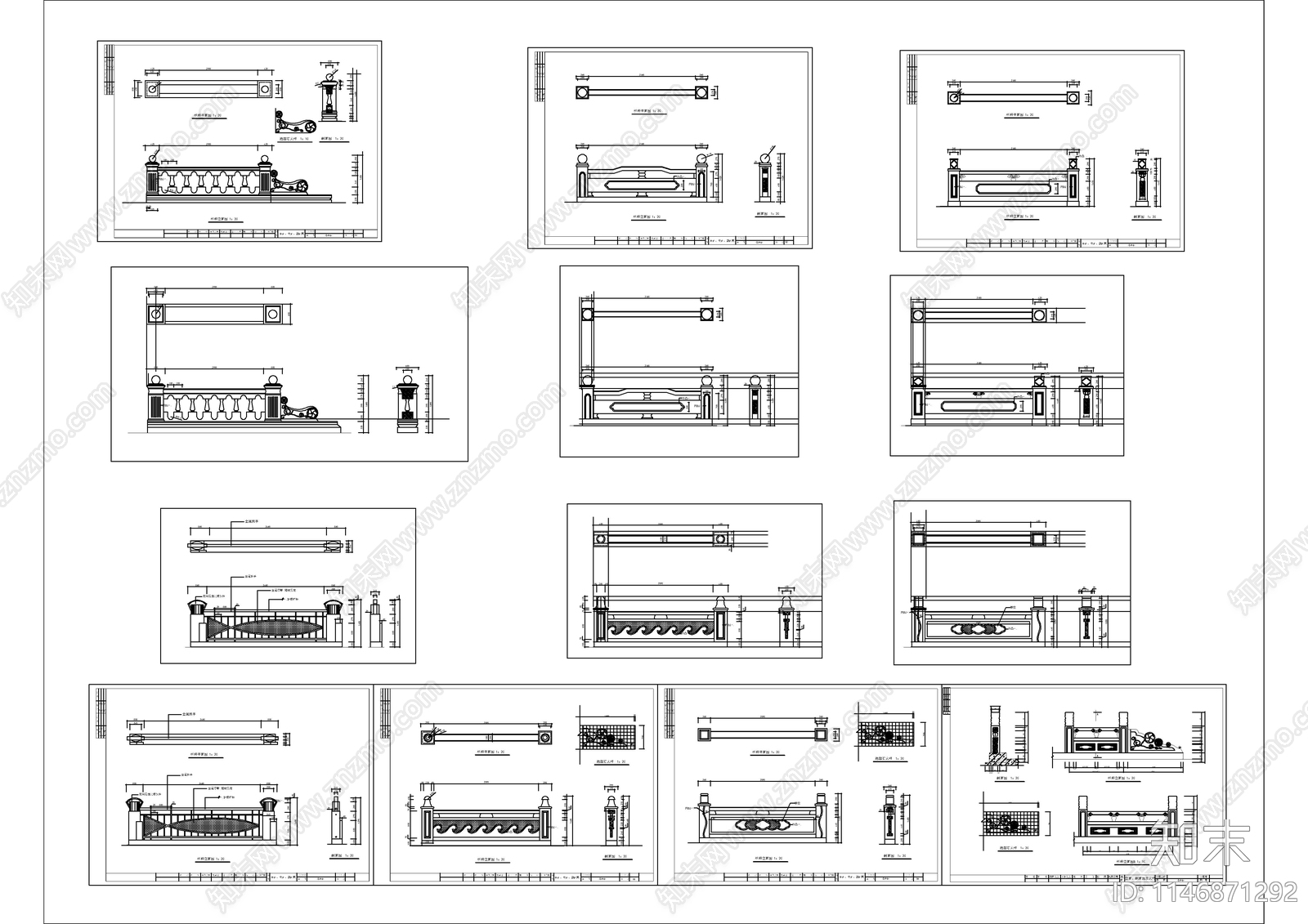 景观石桥护拦cad施工图下载【ID:1146871292】