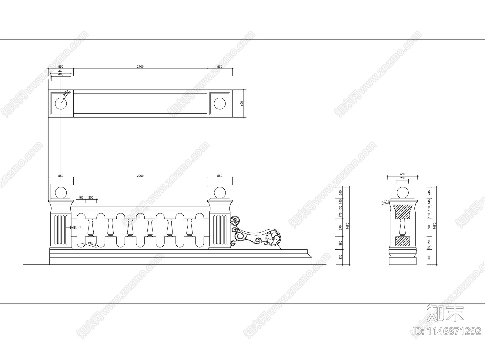 景观石桥护拦cad施工图下载【ID:1146871292】