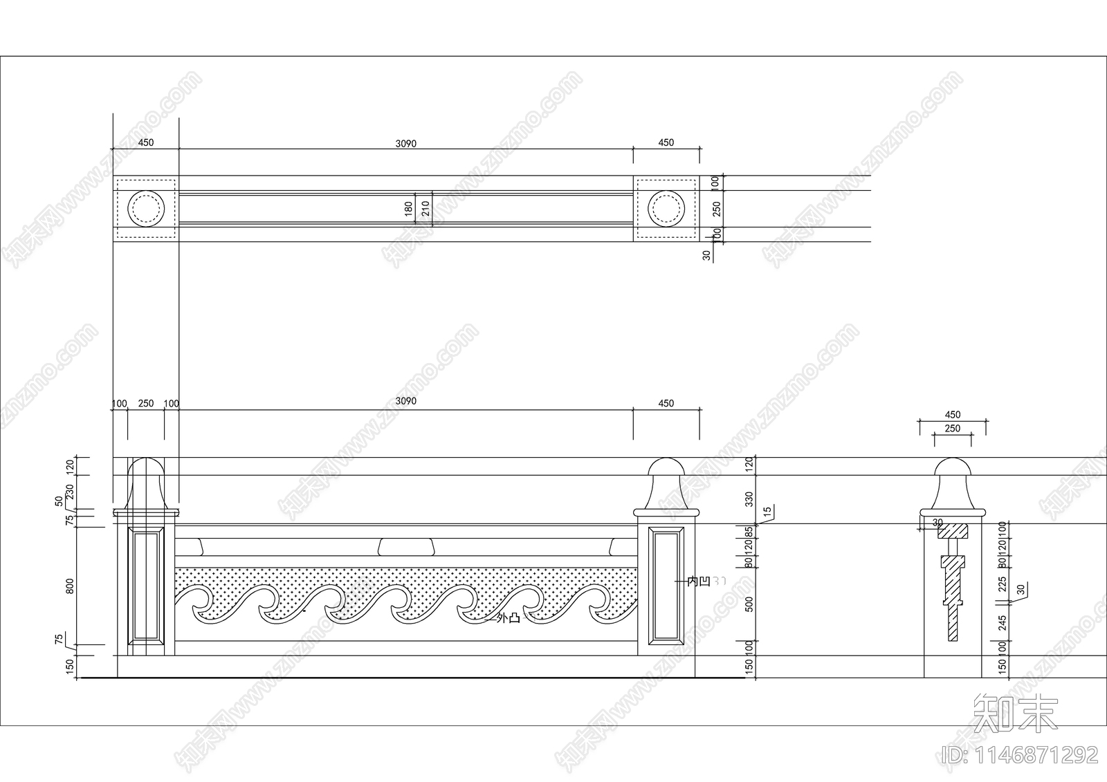 景观石桥护拦cad施工图下载【ID:1146871292】